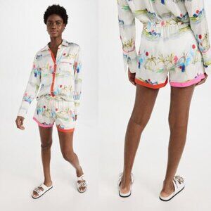 NEW Kerri Rosenthal Blair Printed Shorts Satin White Multicolor Size: Medium